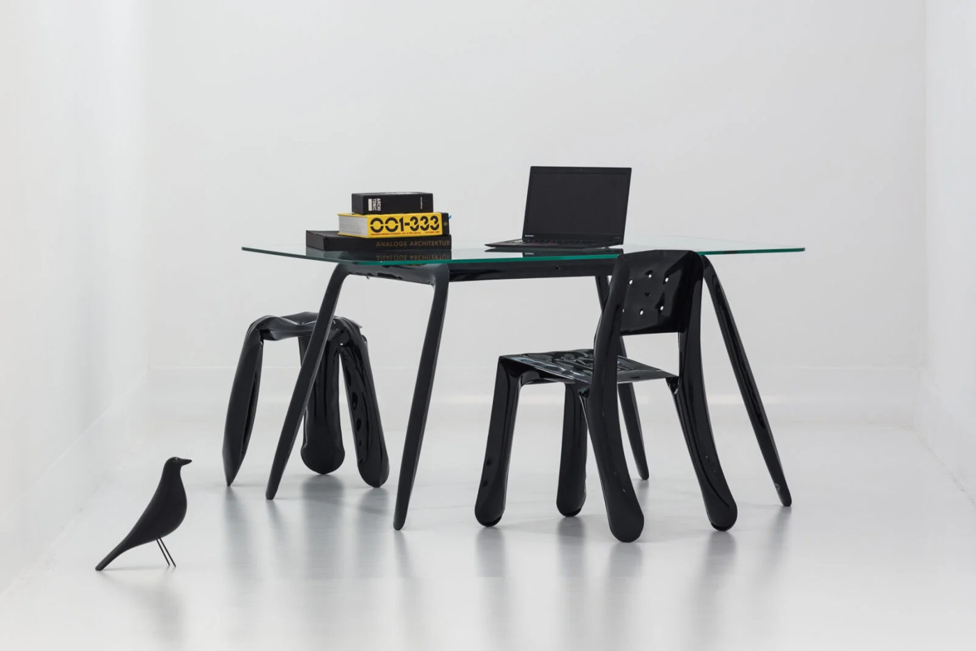 an interior composition of metal objects by in black color