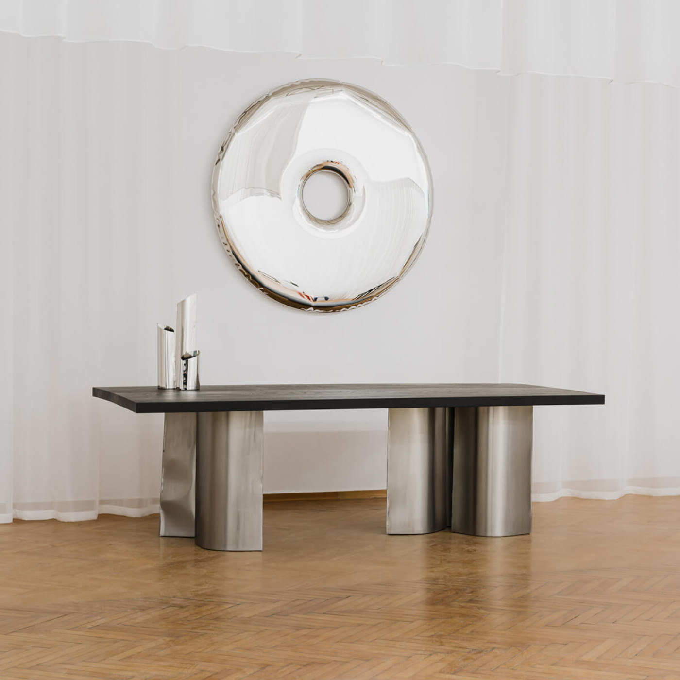 Photo: Zasoby Studio. rondo mirror and parova table